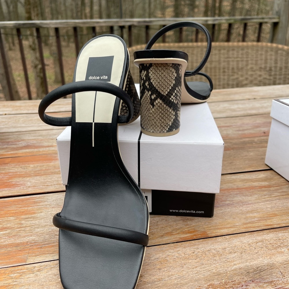 Dolce Vita black with snake print heel